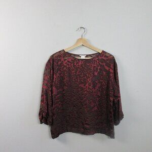 Club Monaco Velvet Burnout Top Women XS Red Black Whimsigoth Silk Polka Dot 68